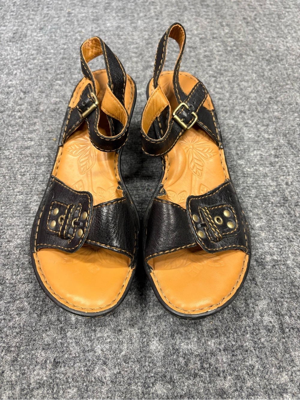 Born Black and Tan Leather Ankle-Strap Sandals